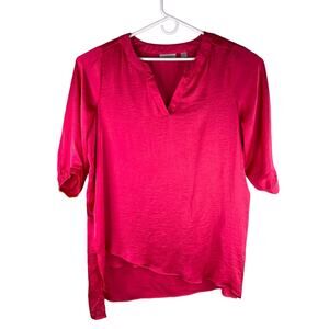 Avenue Silky Blouse Top Fuchsia 22/24 Hi-Lo 3/4 Sleeves